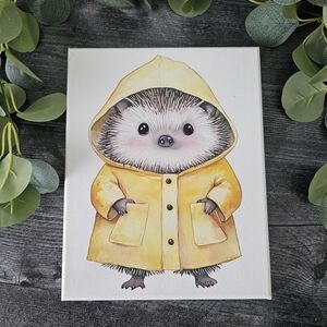 Hedgehog in Yellow Raincoat Canvas Art